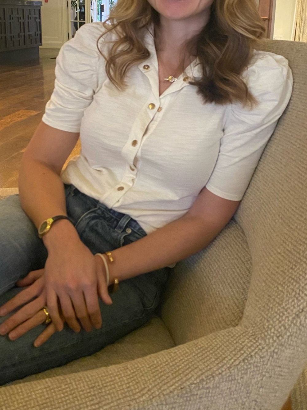 Nation LTD Cream Button-Up Top with Gold-Tone Accents